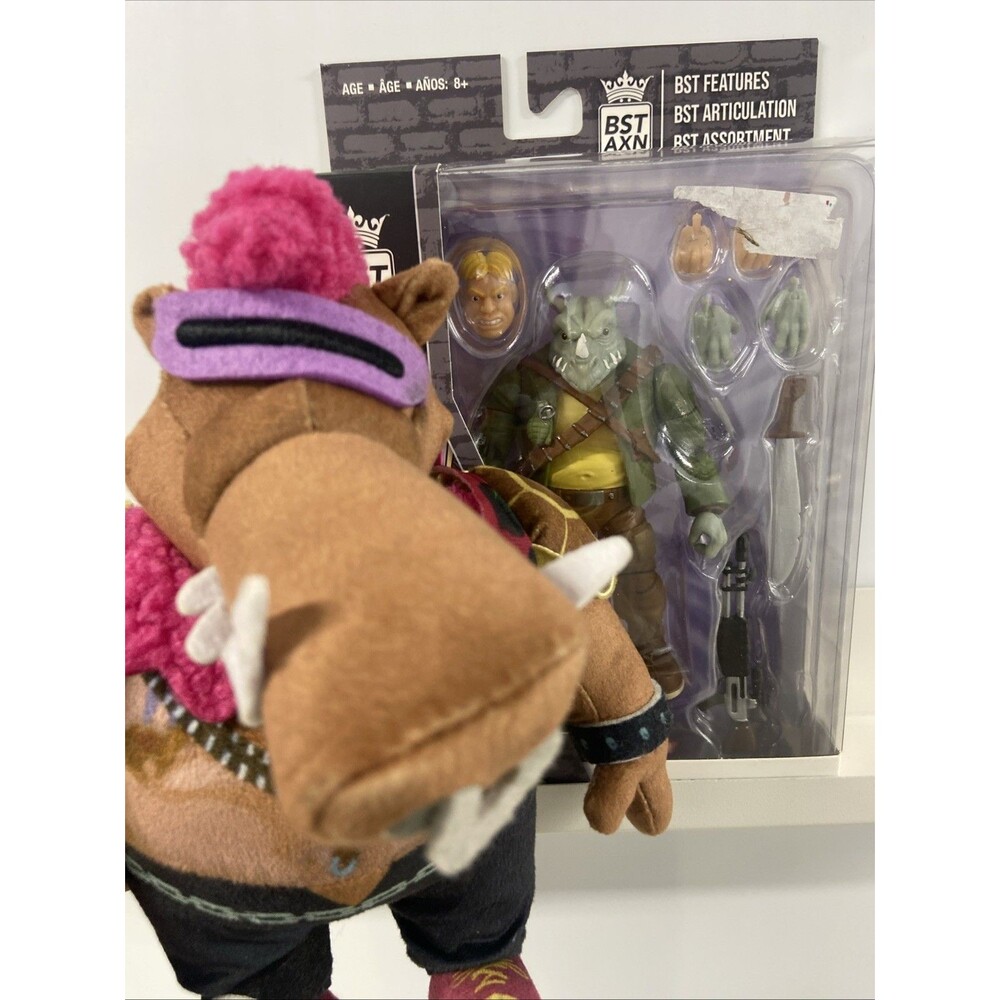 BST AXN Teenage Mutant Ninja Turtles Rocksteady 5" Action Figure And Plush Pack